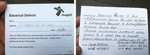 Ausgrid Electrical Defect Notice